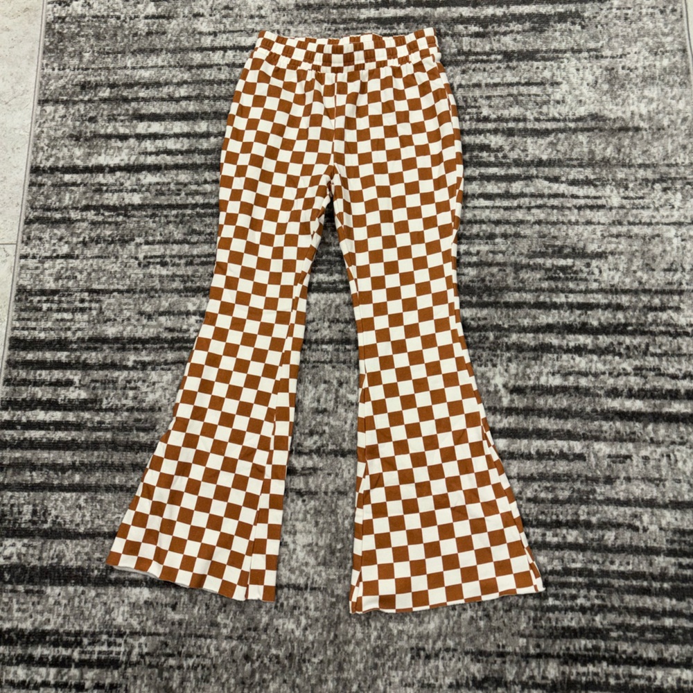 Tan and Cream checkered Flare Pants